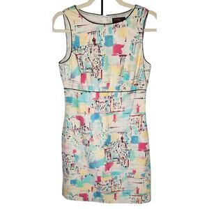 Cynthia Howie Pastel Scenic Print Sleeveless Dress, Size 4, Vintage